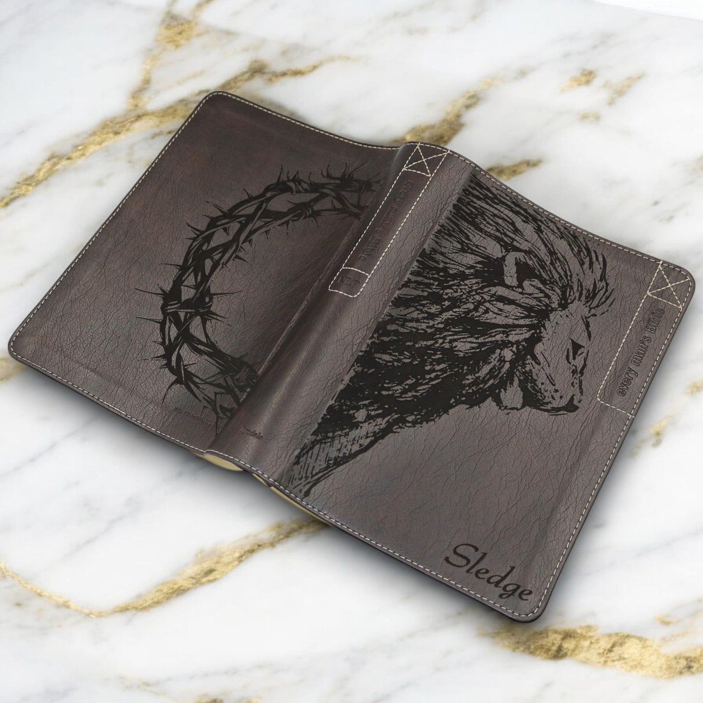 Personalized Every Man's NLT Bible: Engraved Lion & Crown of Thorns, Brown Deluxe Edition