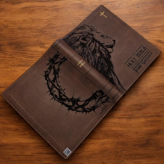 Personalized NIV Journal Bible: Engraved Lion & Crown of Thorns, Lined Wide Margins