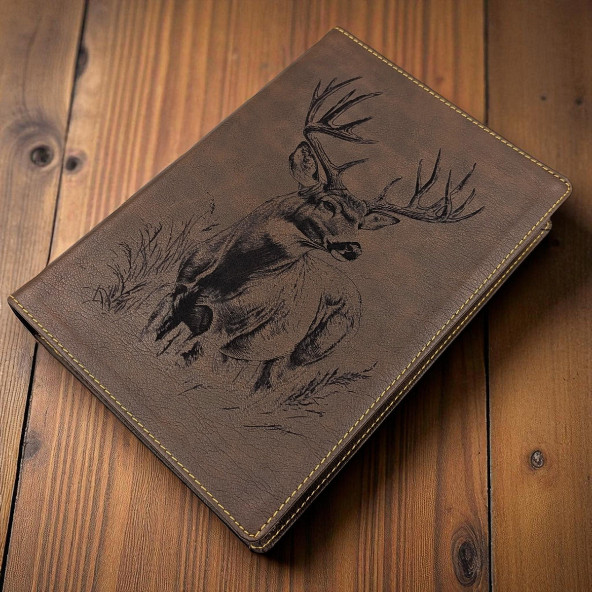 Personalized NKJV Bible with References: Engraved Buck Deer, Wide Margins