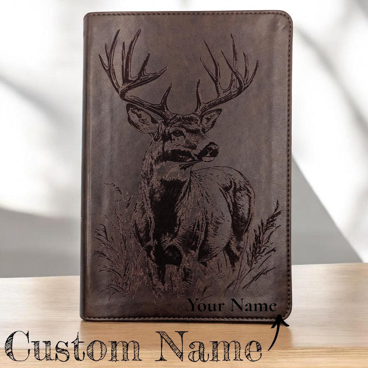 Personalized ESV Study Bible: Engraved Buck Deer Design, Brown Leatherlike, Personal Size