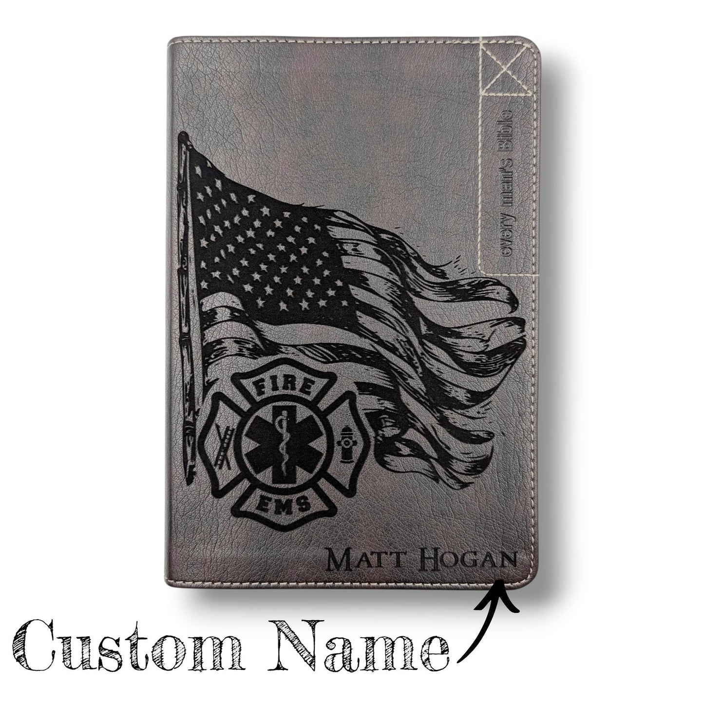 Personalized Every Man's Bible NLT: Engraved EMS and Firefighter, Brown Deluxe Edition