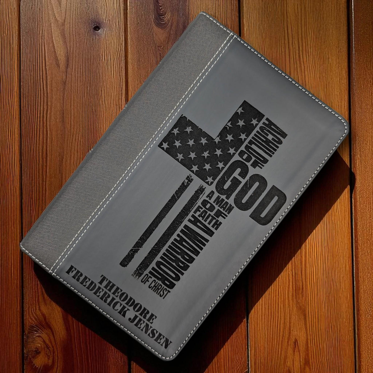 Personalized NIV Bible Large Print: Engraved Warrior of God Cross, Black Leatherlike
