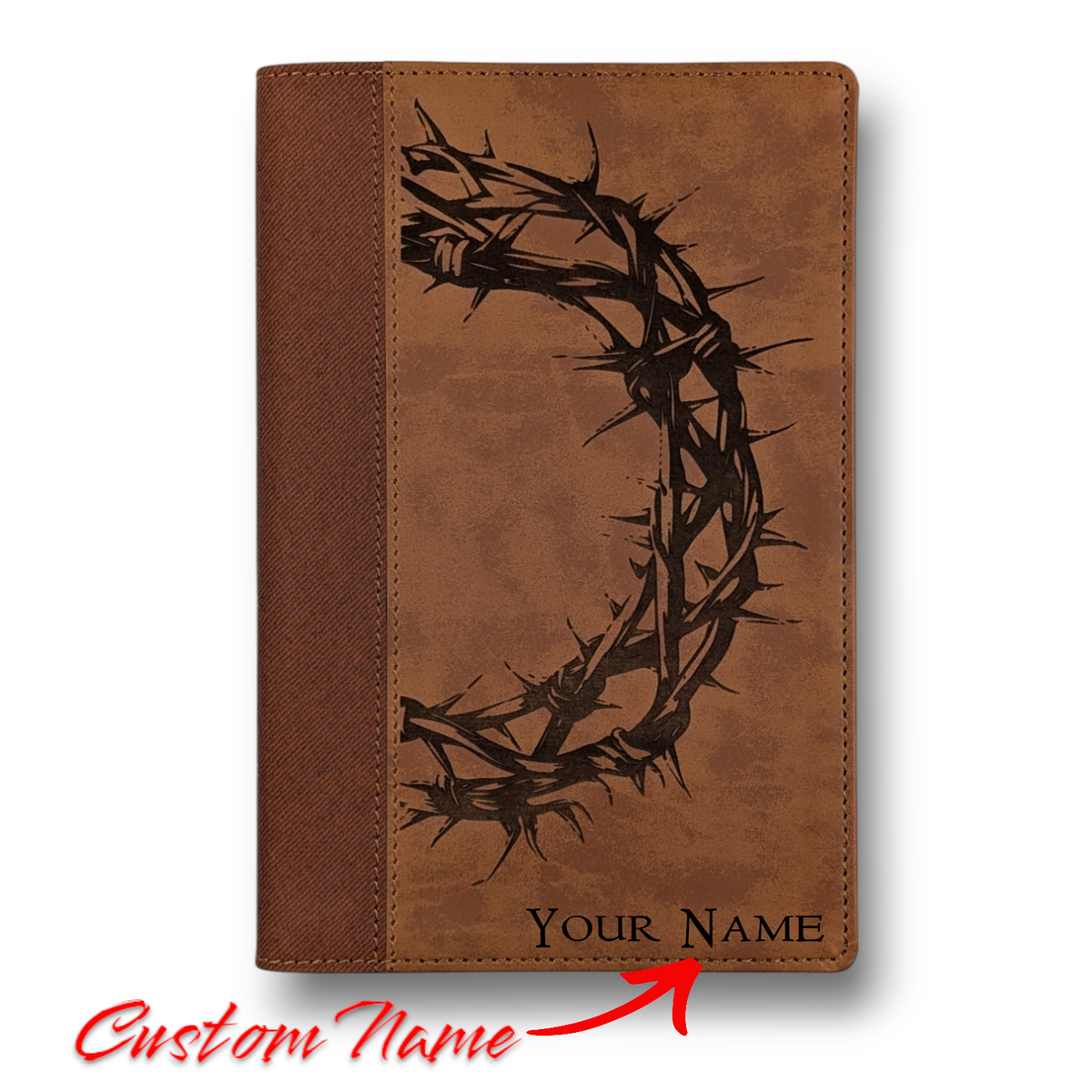 Personalized NIV Bible Large Print: Engraved Crown of Thorns, Brown Leatherlike