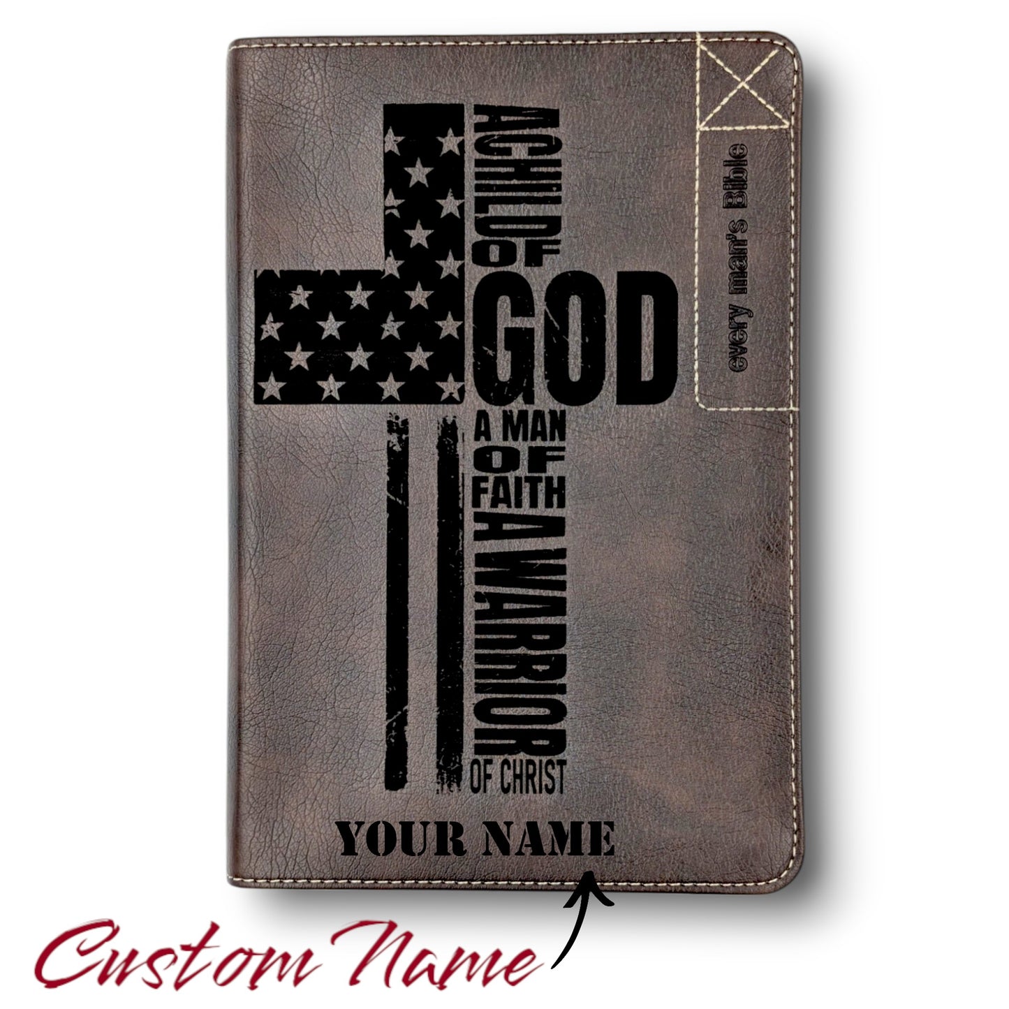 Personalized Every Man's Bible NLT: Engraved Warrior of God Cross, Brown Deluxe Edition