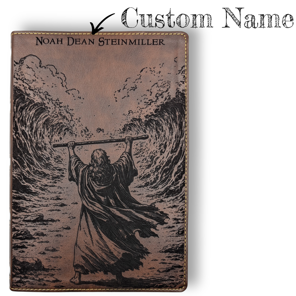 Personalized NKJV Bible with References: Engraved Moses & Parting of Red Sea, Wide Margins