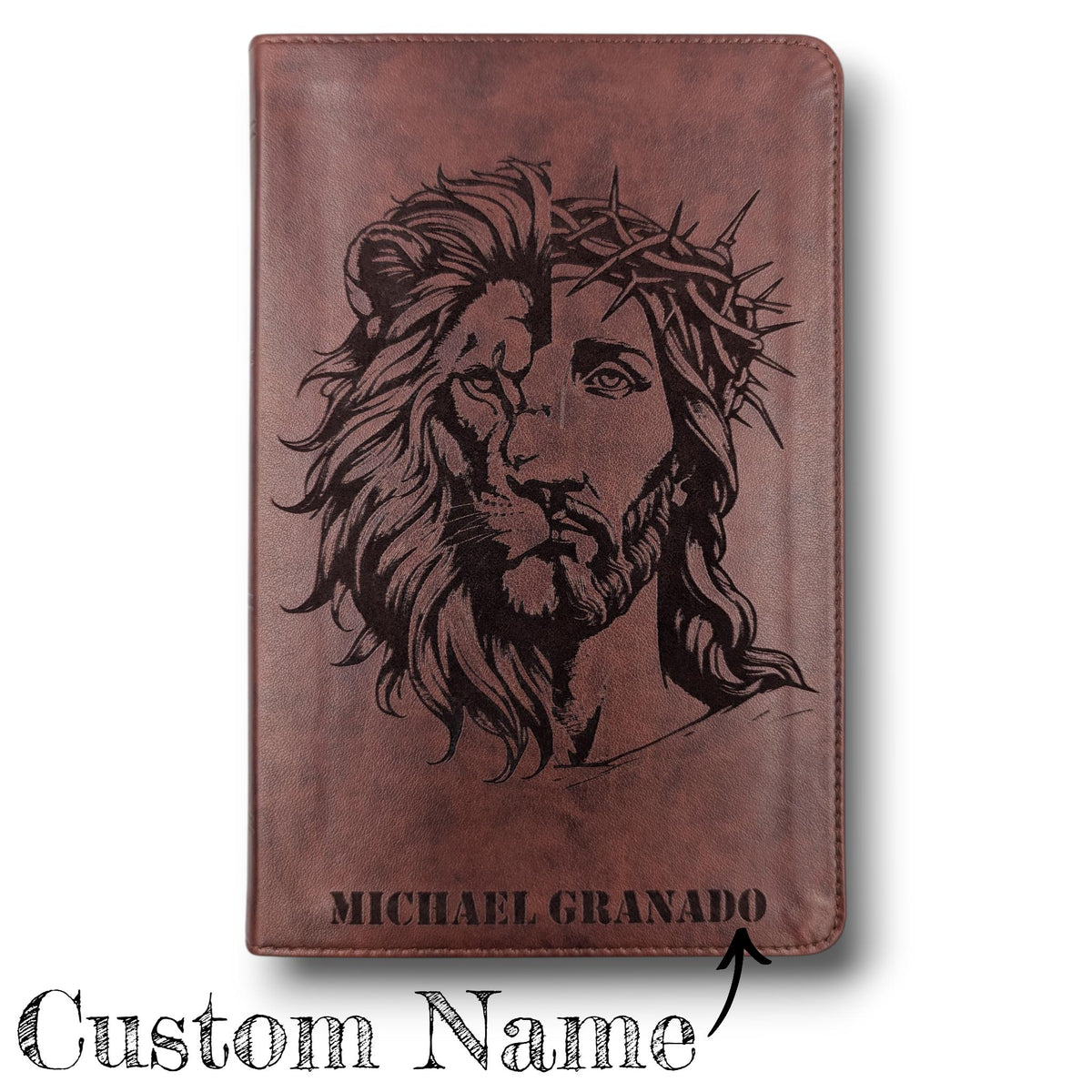Personalized ESV Bible Large Print: Engraved Half Lion and Jesus