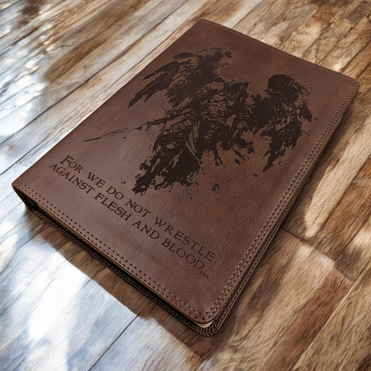 Personalized ESV Bible Giant Print: Engraved Michael the Archangel, Deep Brown Leatherlike