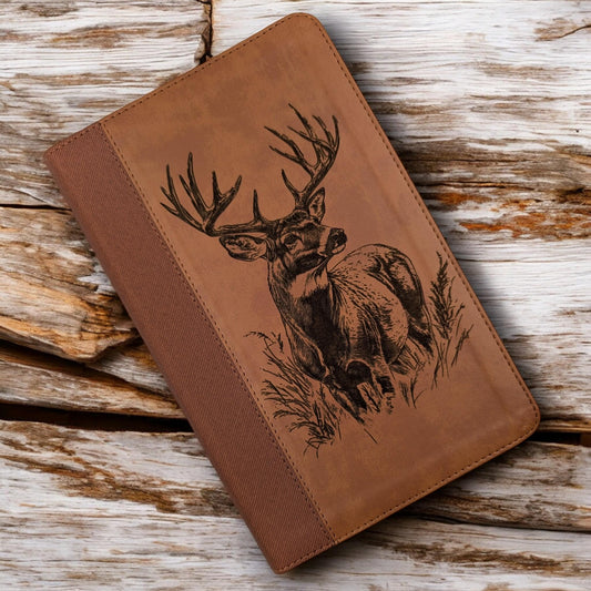Personalized NIV Bible Large Print with Thumb Index: Engraved Buck Deer, Brown Leatherlike