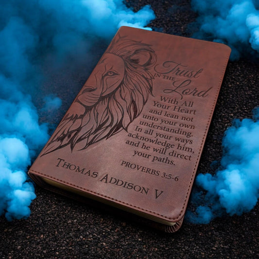 Personalized ESV Bible Large Print: Engraved Lion and Trust in the Lord Verse
