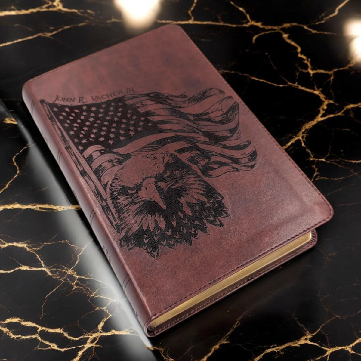 Personalized ESV Bible Large Print: Engraved American Flag and Eagle