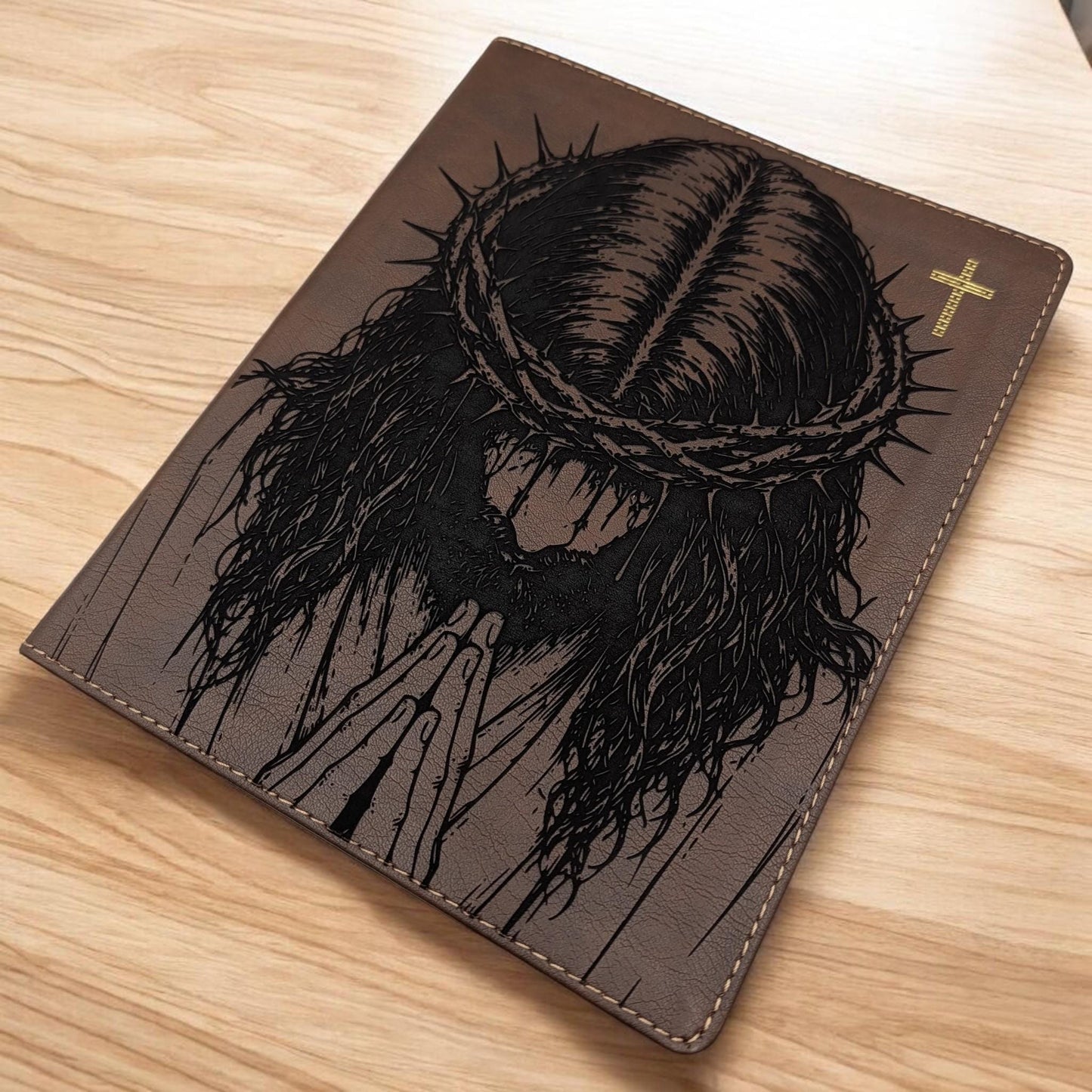 Personalized NIV Journal Bible: Engraved Praying Jesus with Crown of Thorns, Lined Wide Margins