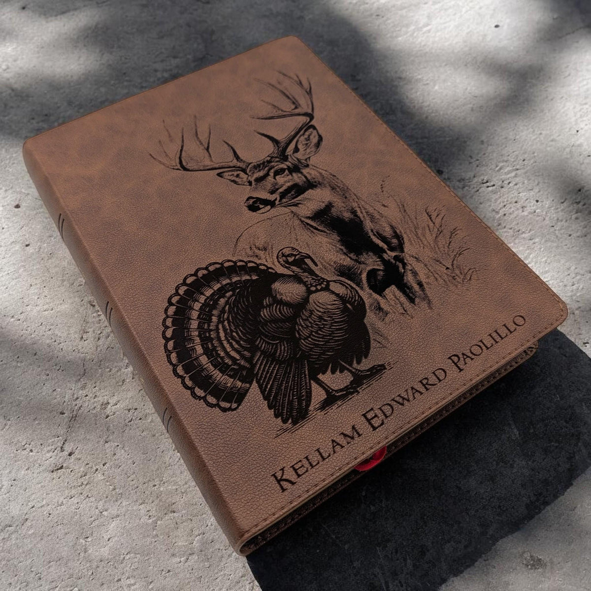 Personalized KJV Bible: Engraved Deer and Turkey, Wide Margin, Brown