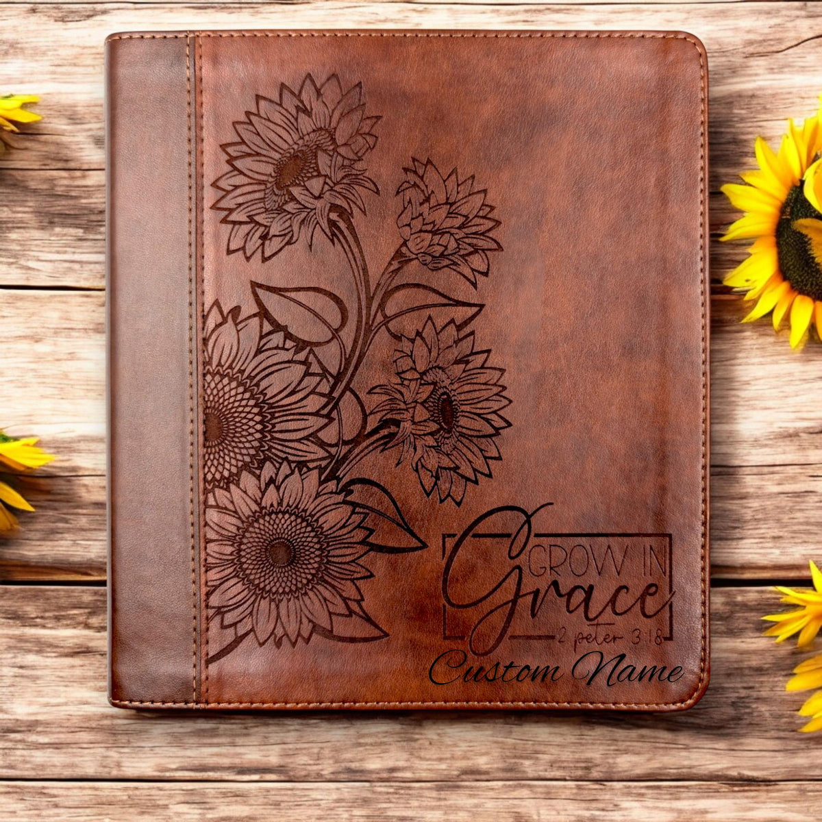 Personalized ESV Journal Study Bible: Engraved Sunflower and Grow in Grace, Lined Wide Margins