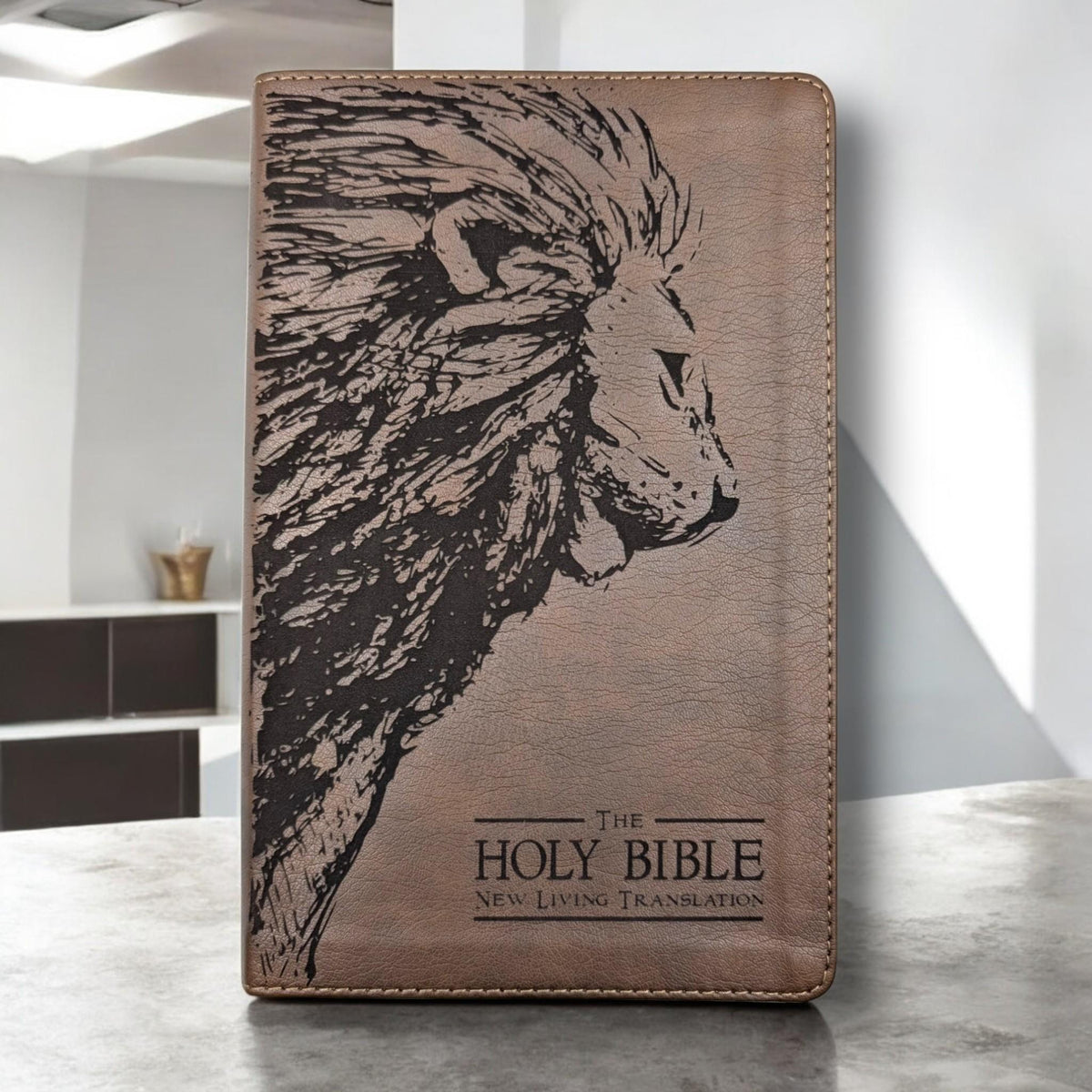 Personalized NLT Thinline Reference Bible: Engraved Lion, Rustic Brown Leatherlike