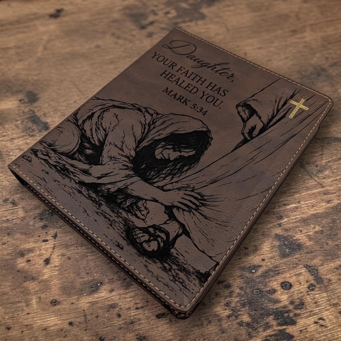 Personalized NIV Journal Bible: Woman Touching Jesus' Garment Engraving, Lined Wide Margins