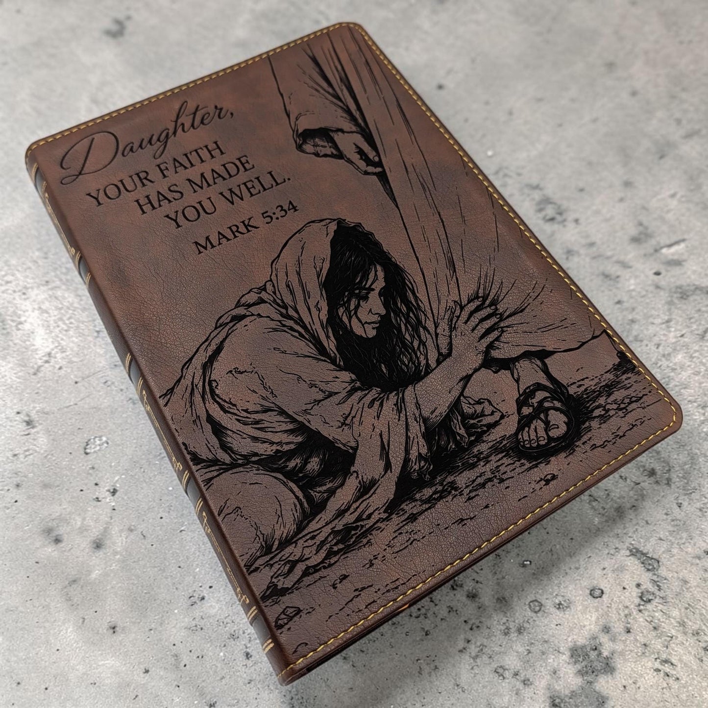 Personalized NKJV Bible with References: Woman Touching Jesus' Garment Engraving, Wide Margins