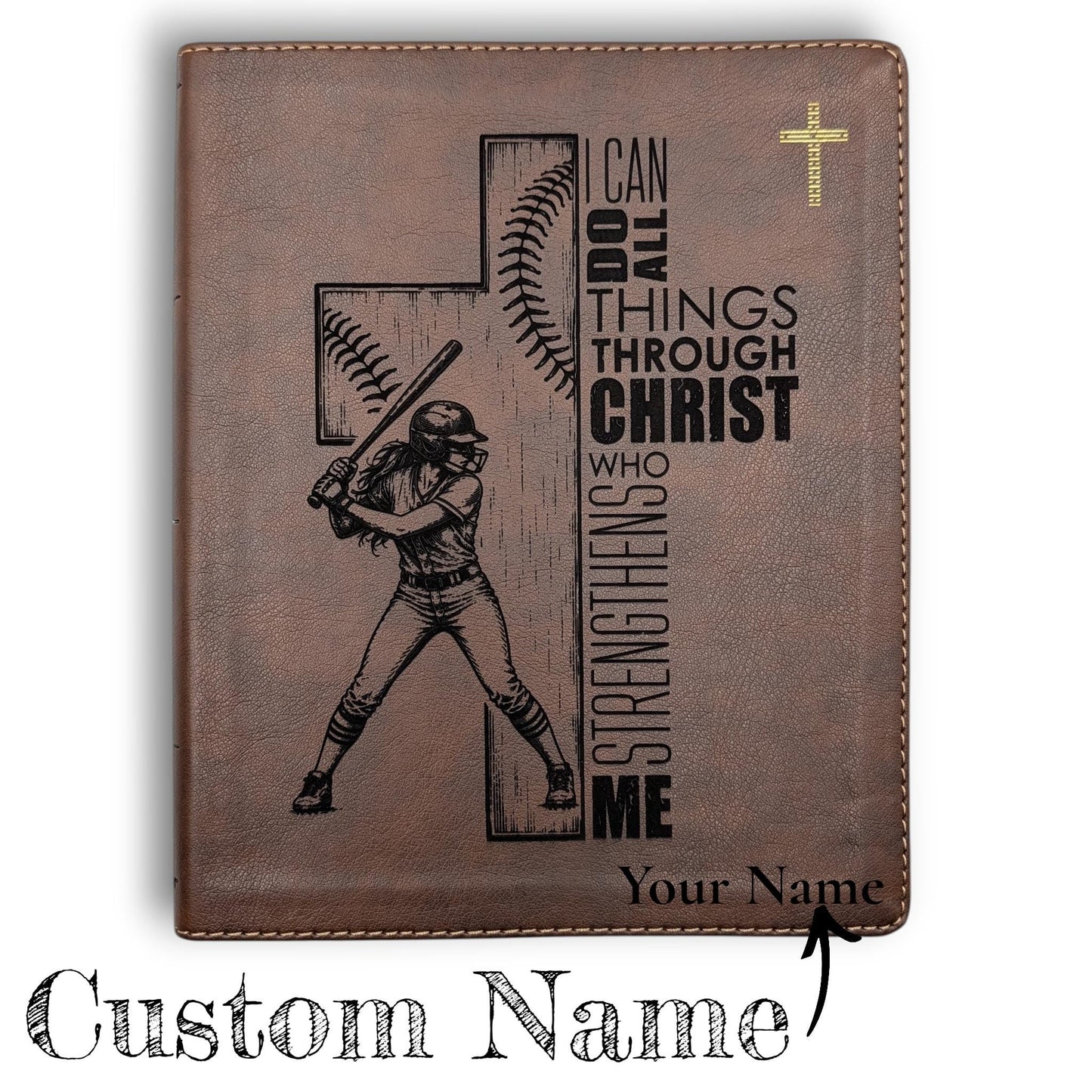 Personalized NIV Journal Bible: Softball Cross Engraving, Lined Wide Margins