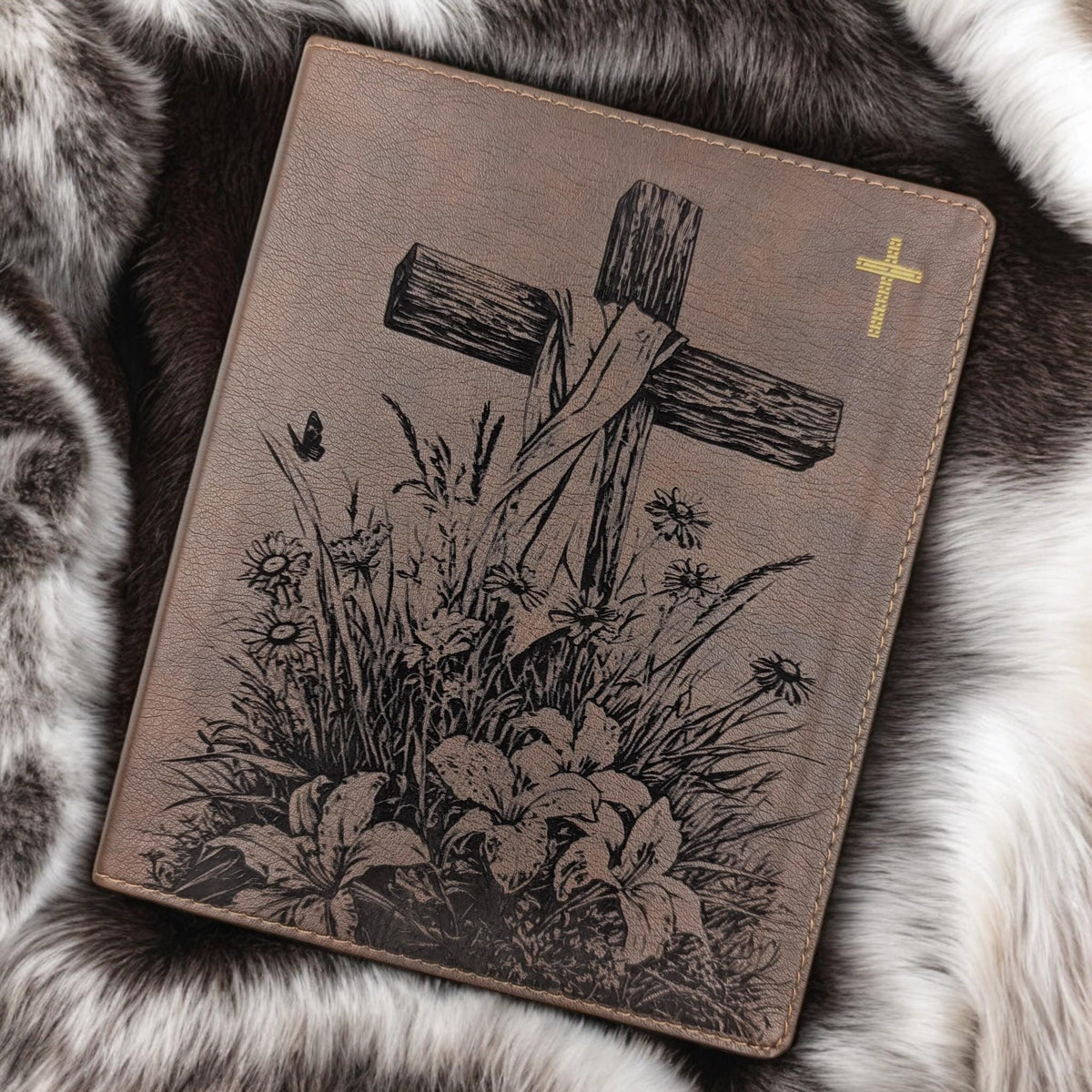 Personalized NIV Journal Bible: Engraved Cross and Wildflowers, Lined Wide Margins