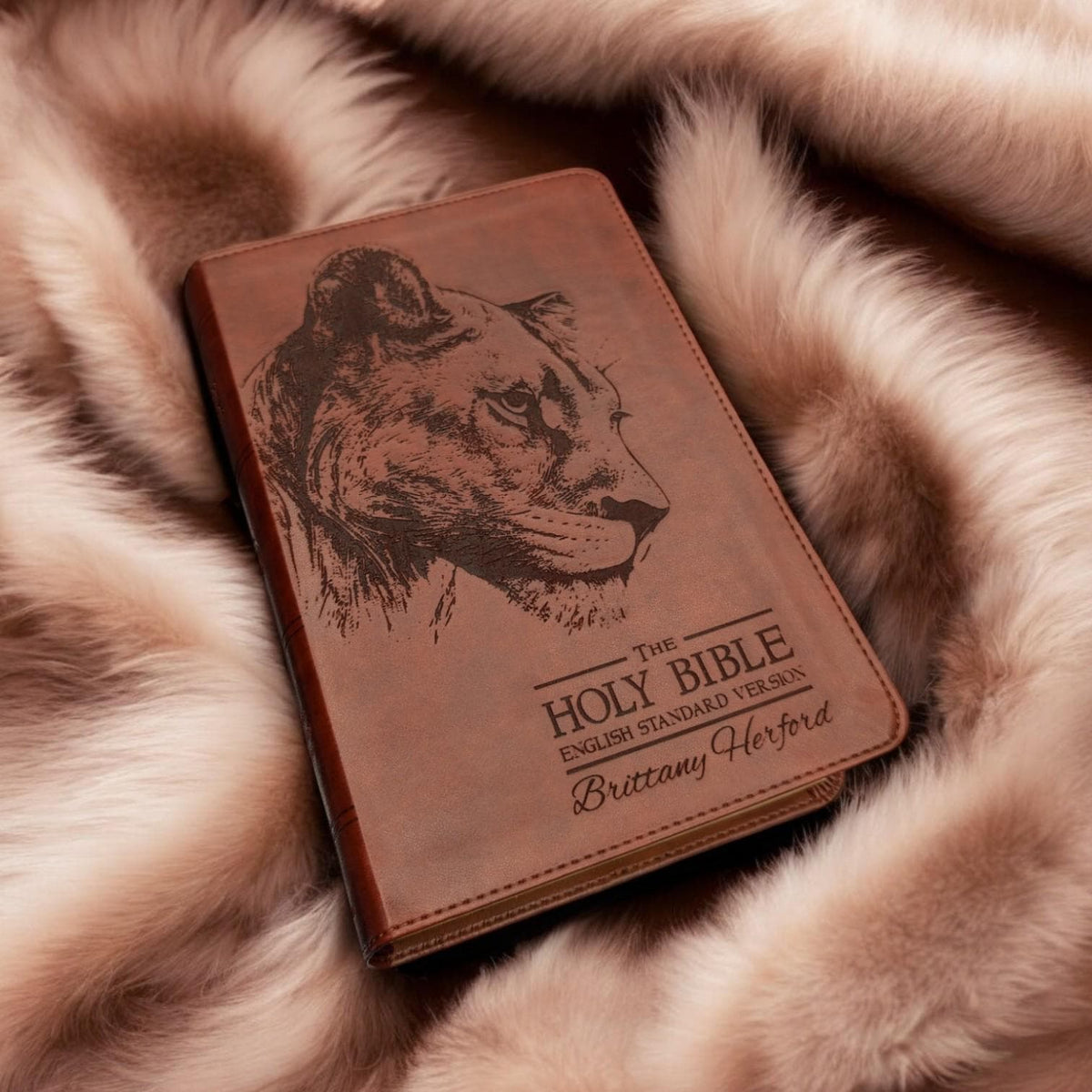 Personalized ESV Bible Large Print: Engraved Lioness and Holy Bible