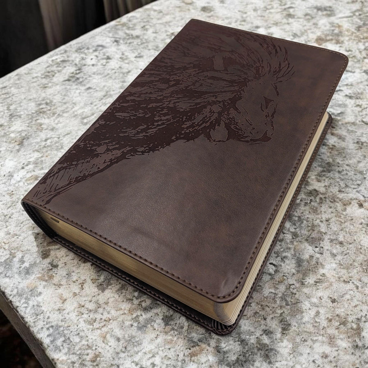 Personalized ESV Study Bible: Engraved Lion, Brown Leatherlike, Personal Size