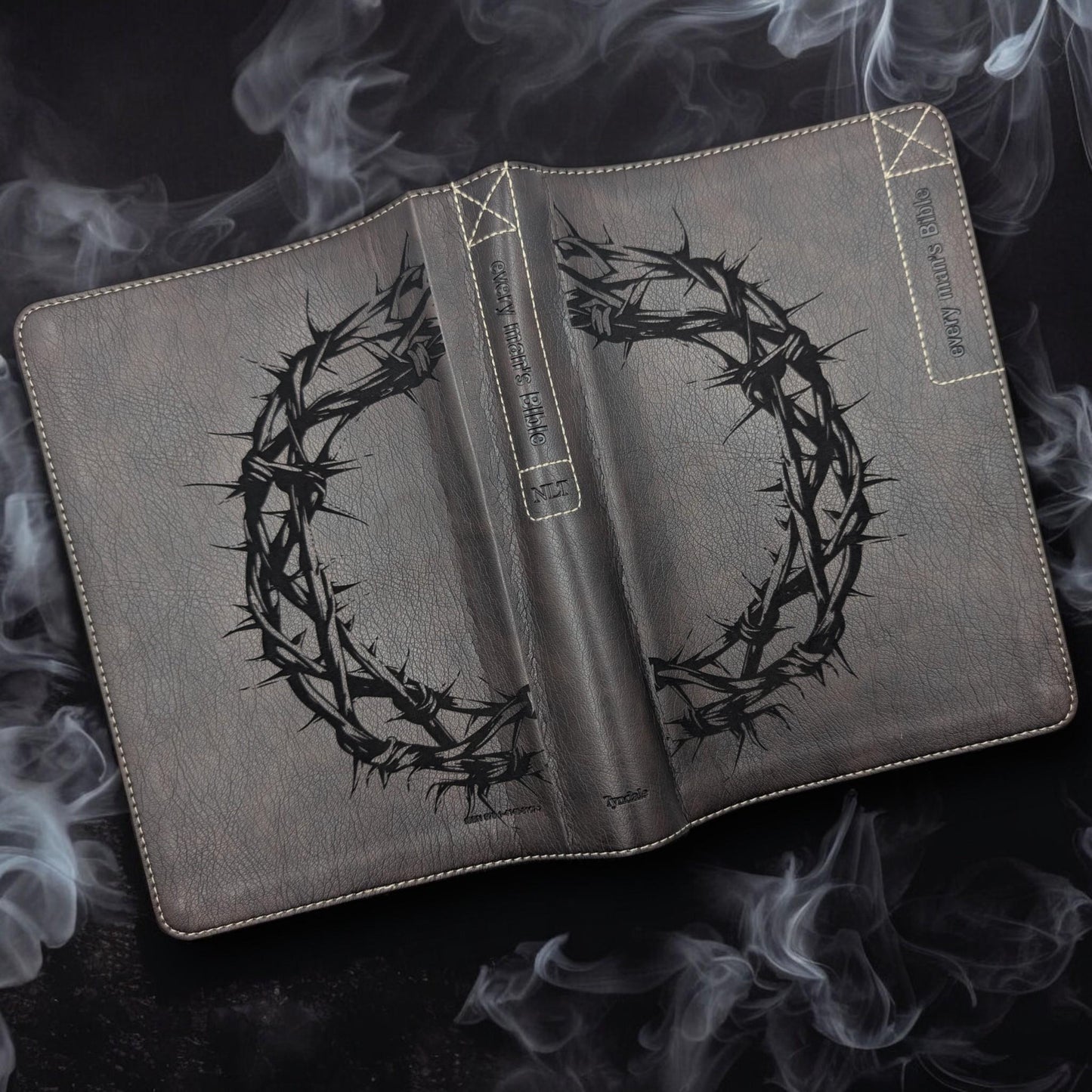 Personalized Every Man's Bible NLT: Engraved Full Crown of Thorns, Brown Deluxe Edition