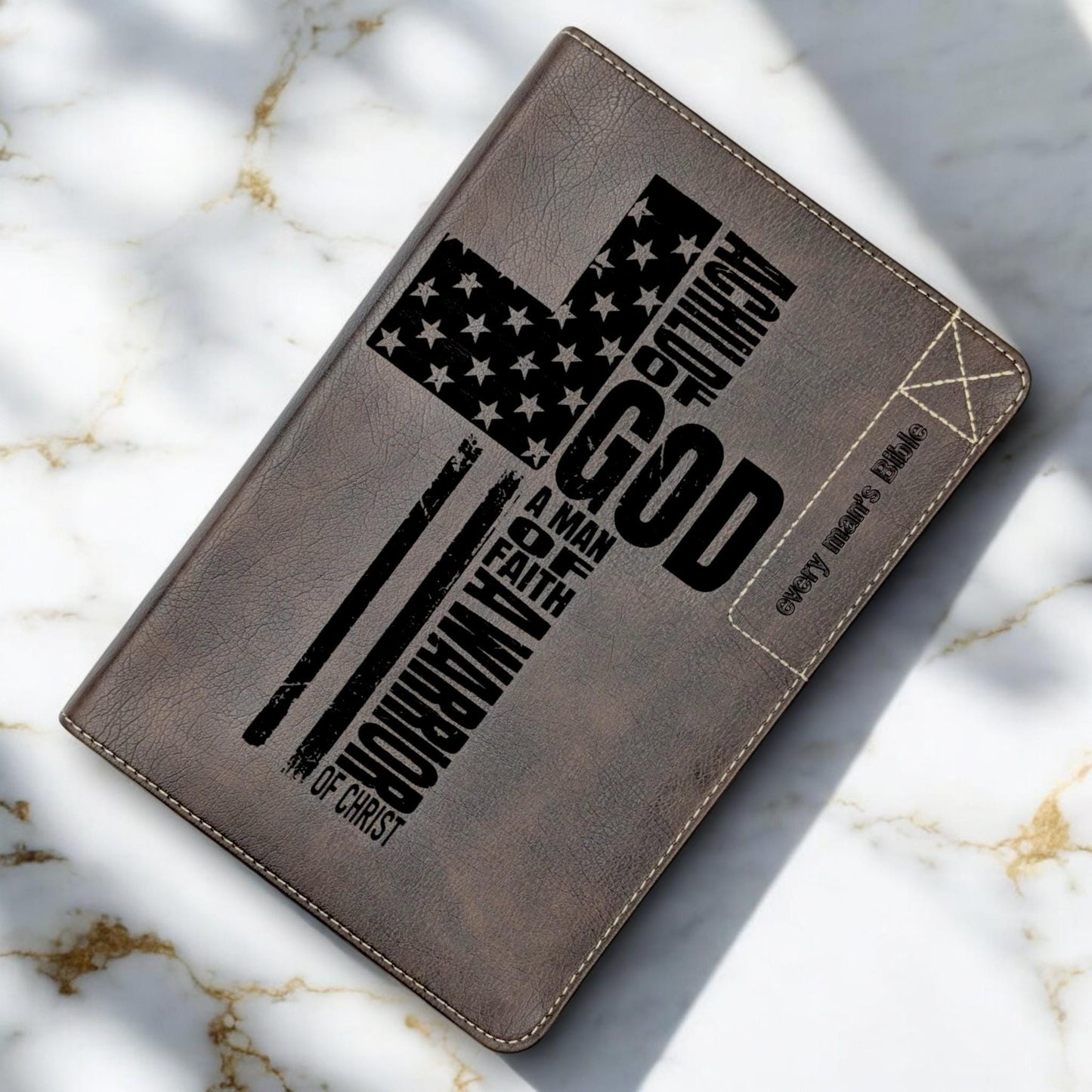 Personalized Every Man's Bible NLT: Engraved Warrior of God Cross, Brown Deluxe Edition