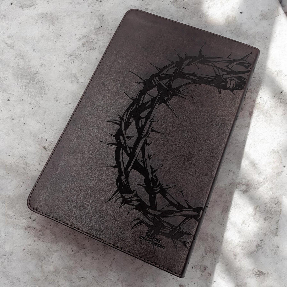Personalized ESV Thinline Bible Large Print: Engraved Lion & Crown of Thorns, Mahogany Cover