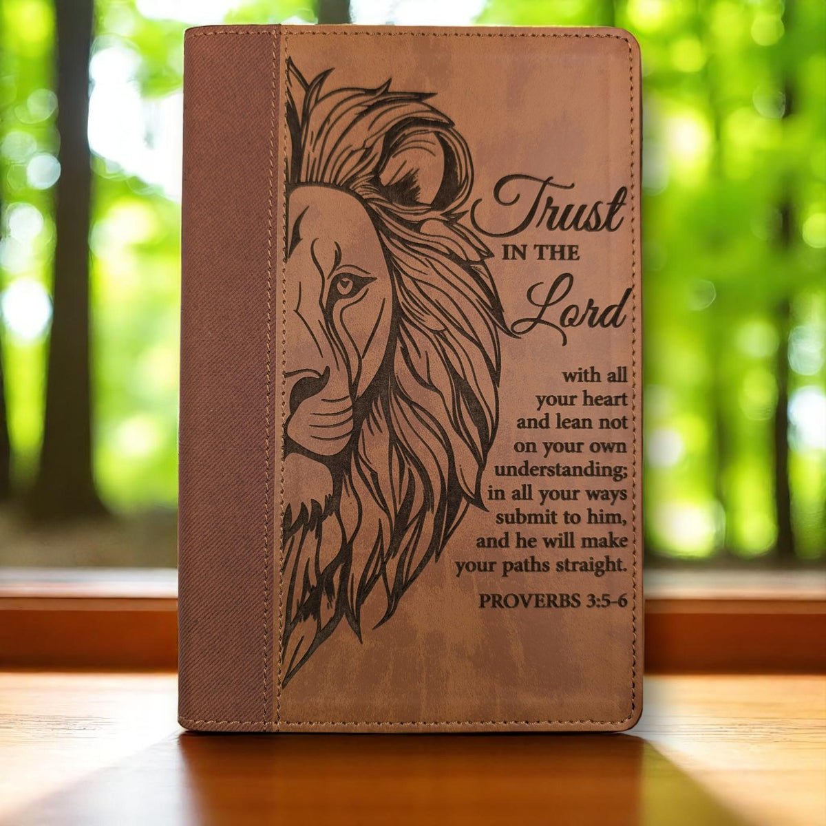 Personalized NIV Bible Large Print: Lion Trust in the Lord Scripture Engraving, Optional Thumb Index