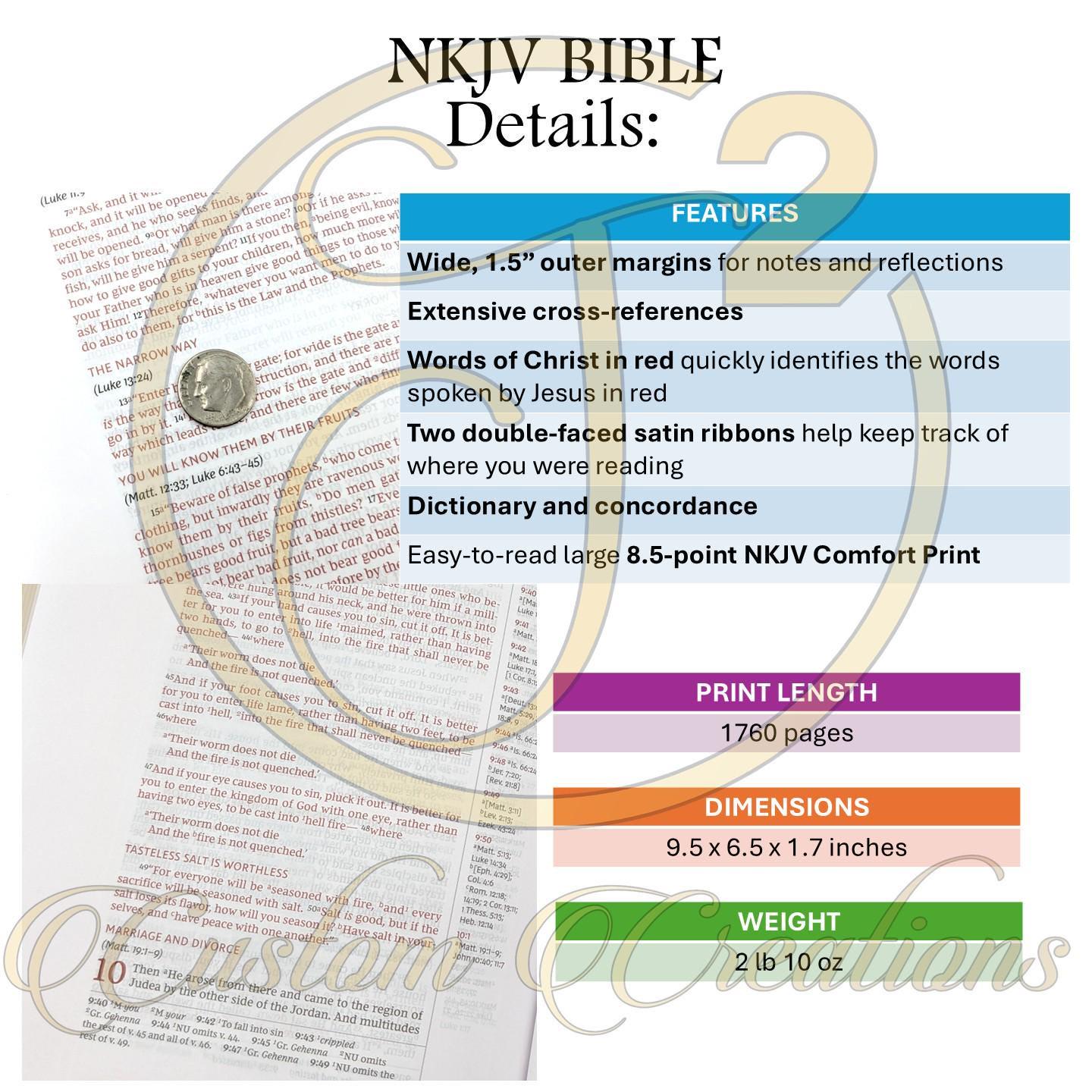Personalized NKJV Bible with References: Woman Touching Jesus' Garment Engraving, Wide Margins