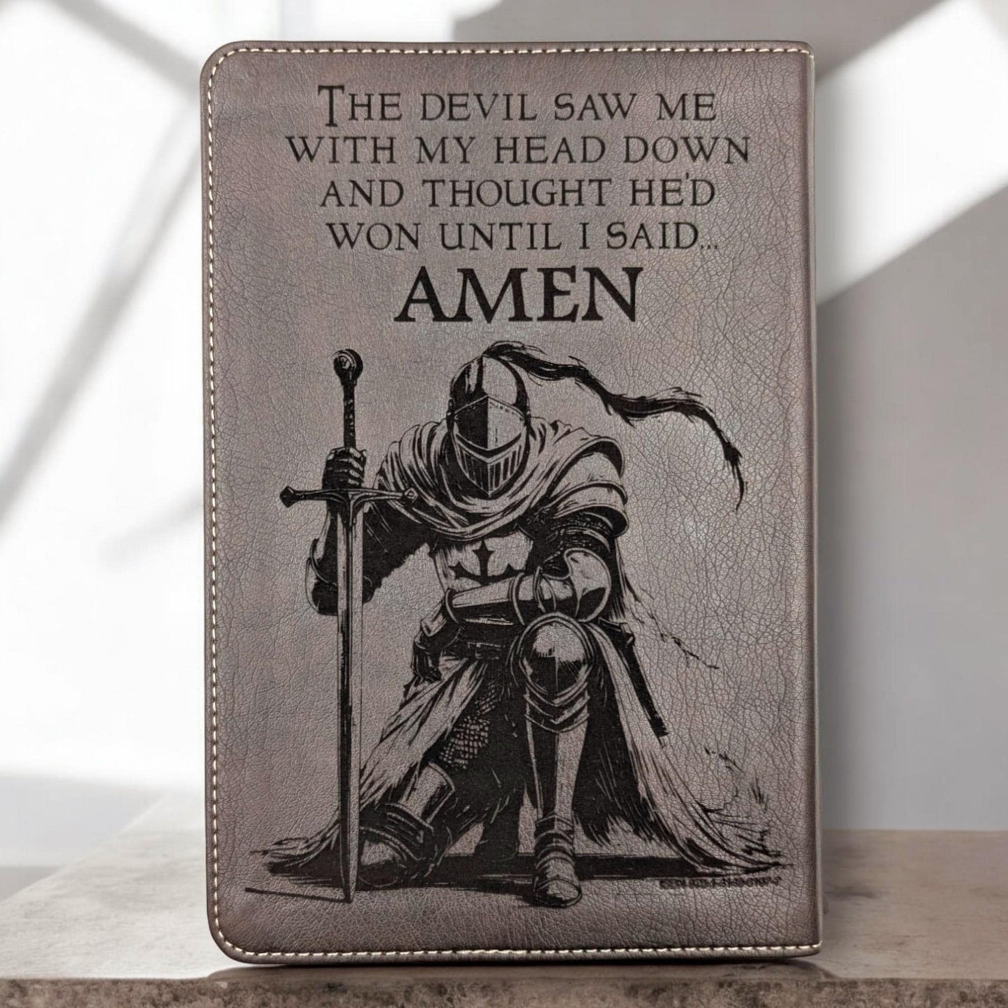 Personalized Every Man's Bible NLT: Engraved Lion and Kneeling Warrior, Brown Deluxe Edition