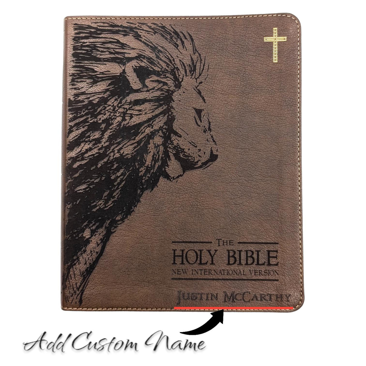 Personalized NIV Journal Bible: Engraved Lion & Crown of Thorns, Lined Wide Margins