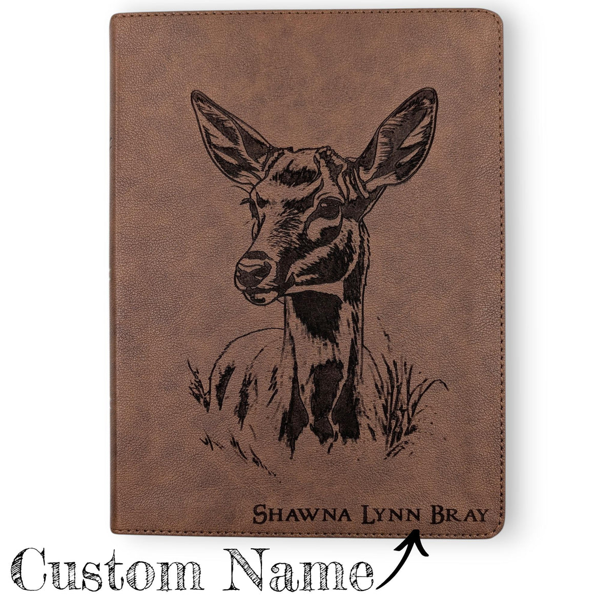 Personalized King James Bible KJV: Engraved Doe Deer, Wide Margins, Brown Leatherlike