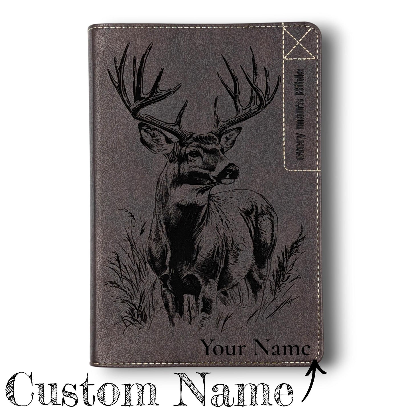 Personalized Every Man's Bible NLT: Engraved Buck Deer, Brown Deluxe Edition