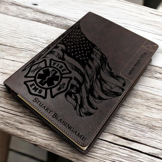 Personalized Every Man's Large Print NLT Bible (Brown): Engraved EMS & Firefighter, Optional Thumb Index