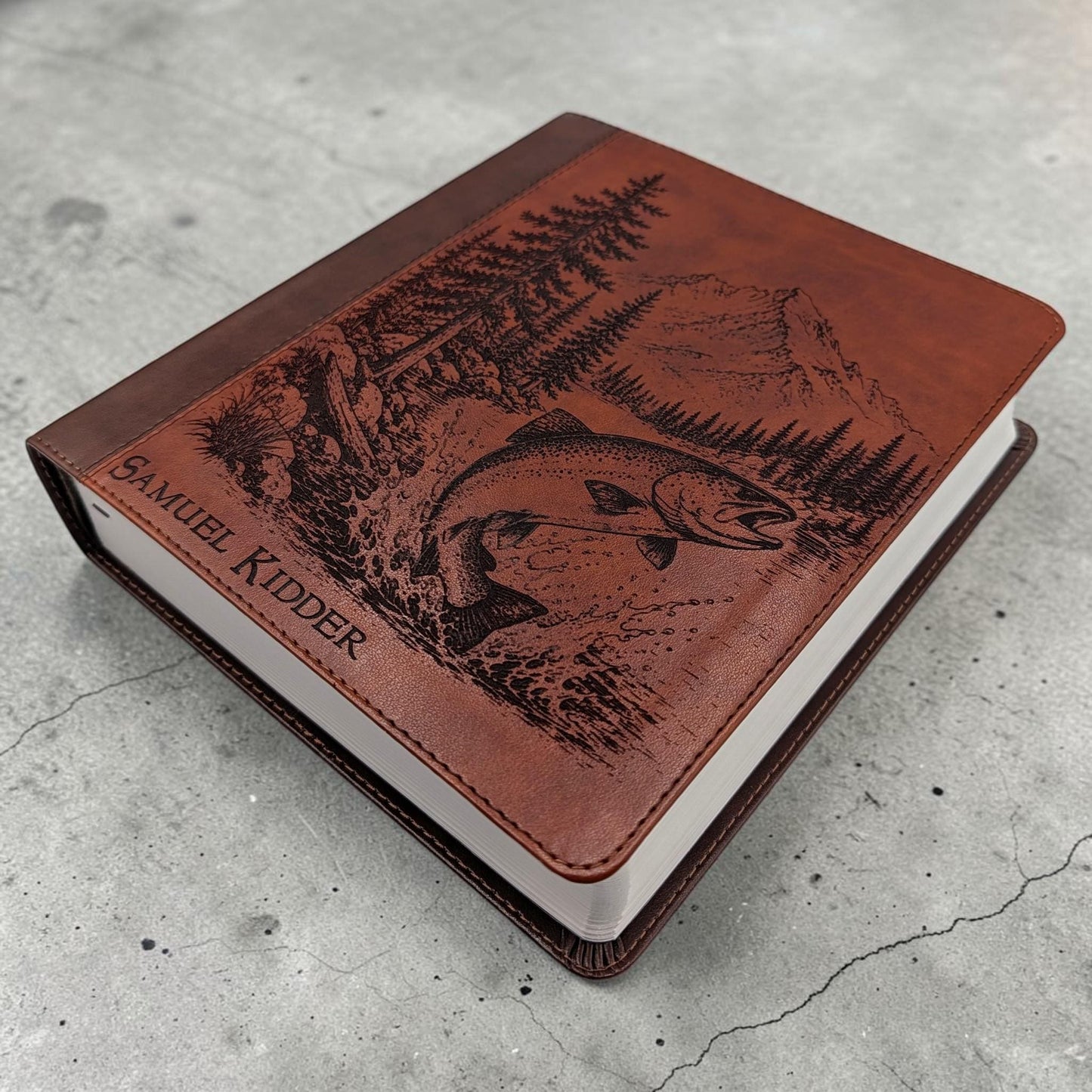 Personalized ESV Journal Study Bible: Engraved Fish & Nature Scene, Lined Wide Margins