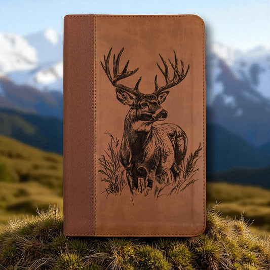 Personalized NIV Bible Large Print: Engraved Buck Deer, Brown Leatherlike
