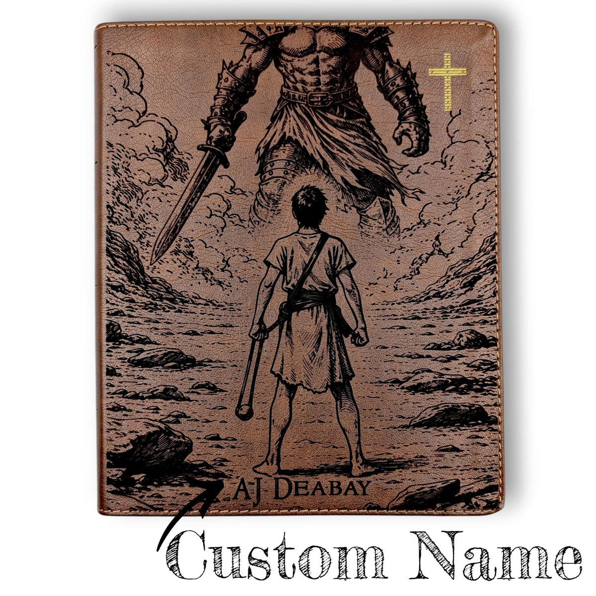 Personalized NIV Journal Bible: Engraved David and Goliath, Custom Name, Lined Wide Margins