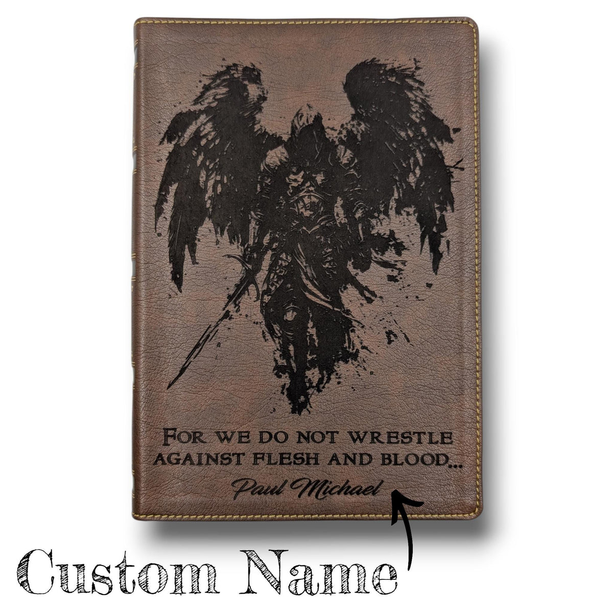 Personalized NKJV Bible with References: Engraved Michael the Archangel, Wide Margins