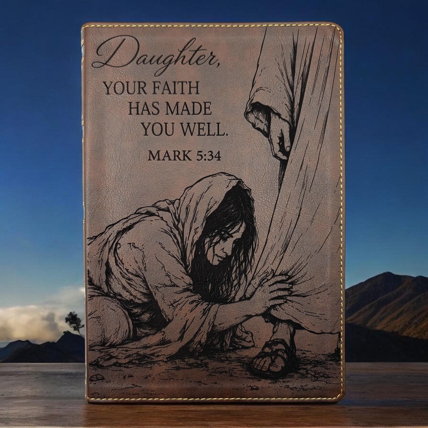Personalized NKJV Bible with References: Woman Touching Jesus' Garment Engraving, Wide Margins