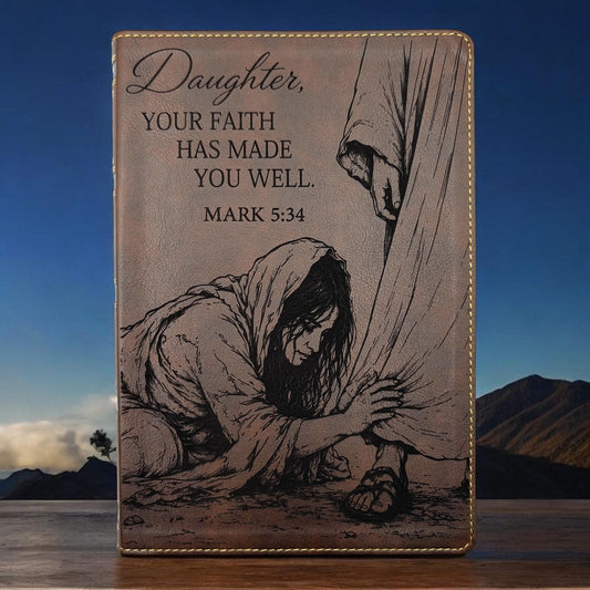 Personalized NKJV Bible with References: Woman Touching Jesus' Garment Engraving, Wide Margins