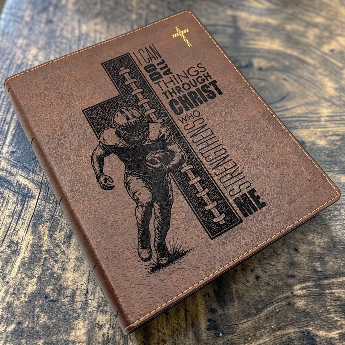 Personalized NIV Journal Bible: Football Cross Engraving, Lined Wide Margins