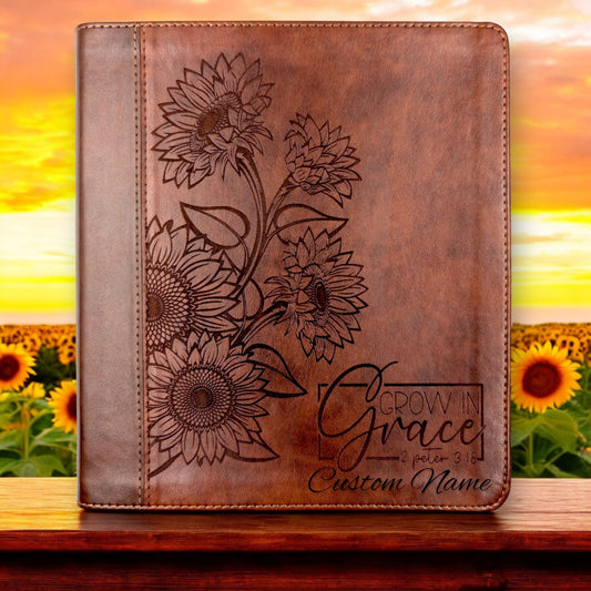 Personalized ESV Journal Study Bible: Engraved Sunflower and Grow in Grace, Lined Wide Margins