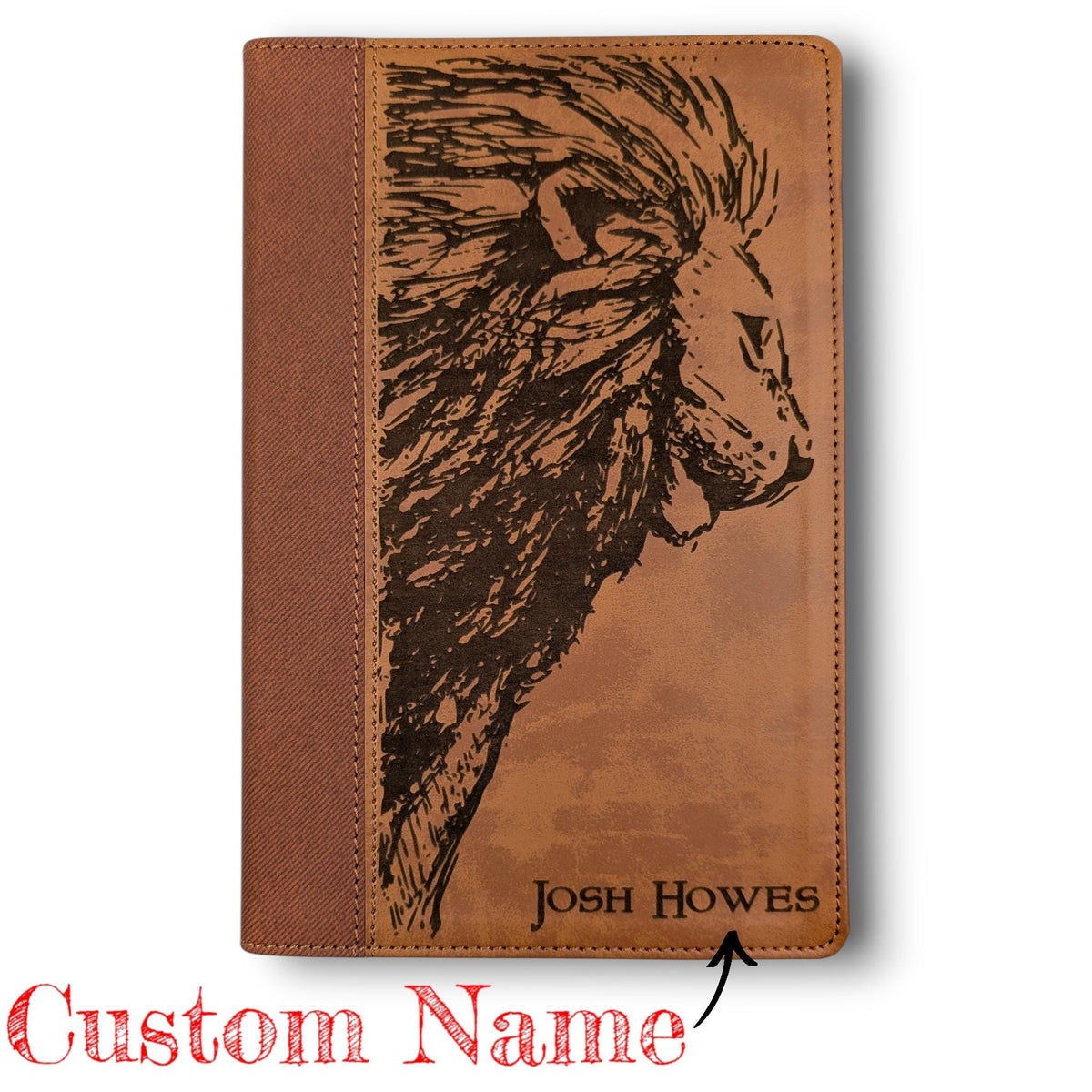 Personalized NIV Bible Large Print: Engraved Lion, Brown Leatherlike