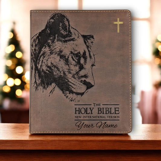 Personalized NIV Journal Bible for Women: Engraved Lioness and Holy Bible, Lined Wide Margins