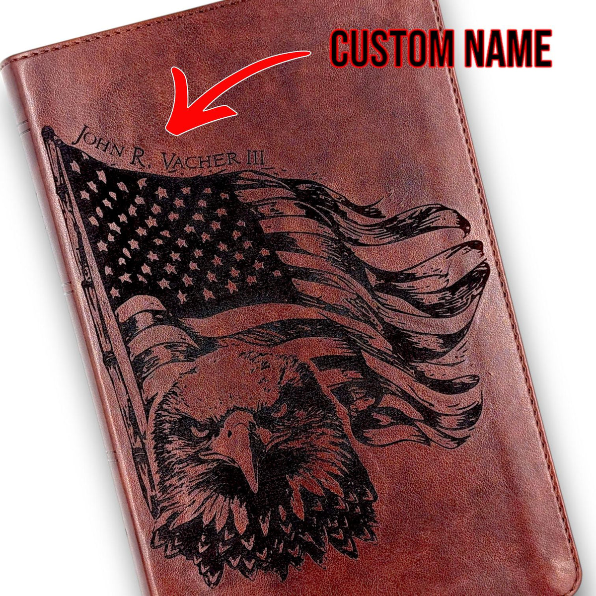 Personalized ESV Bible Large Print: Engraved American Flag and Eagle