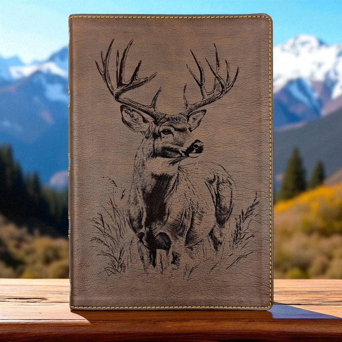 Personalized NKJV Bible with References: Engraved Buck Deer, Wide Margins