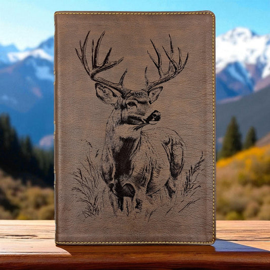 Personalized NKJV Bible with References: Engraved Buck Deer, Wide Margins