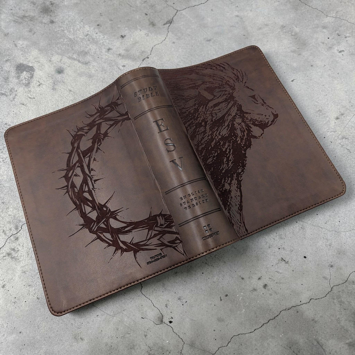 Personalized ESV Study Bible: Engraved Lion & Crown of Thorns, Brown Leatherlike, Personal Size