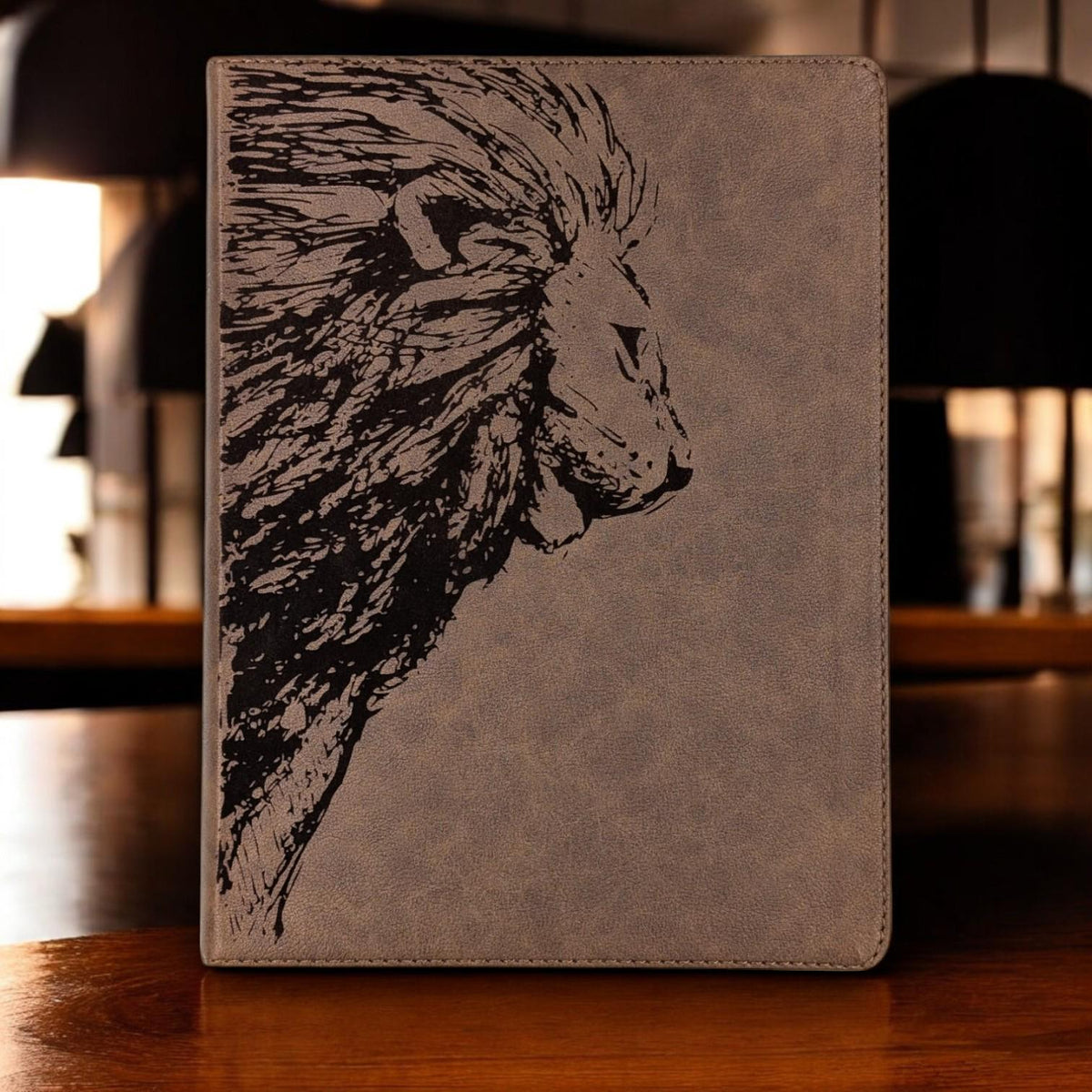 Personalized KJV Bible: Engraved Lion, Wide Margin, Brown Leatherlike