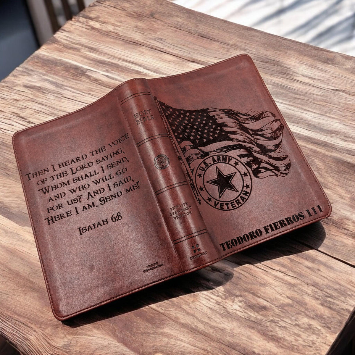 Personalized ESV Bible Large Print: Engraved Army Veteran and American Flag